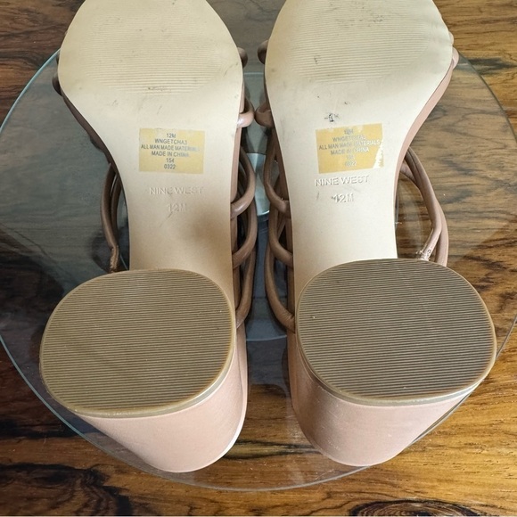 NINE WEST Strappy Open Toe Heel Sandals Platform Block Heels Size 12 - Picture 14 of 15